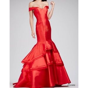 Red party Mac Duggal party evening dress
